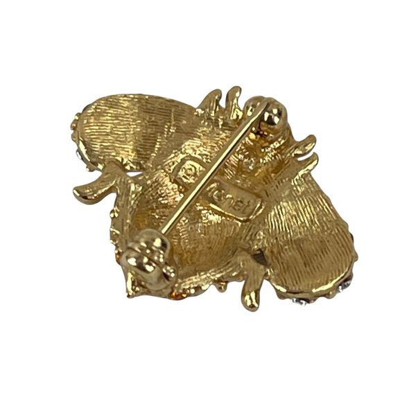Monet Rare Gold Tone Bee Brooch With Orange & Clear Crystals - Picture 12 of 13
